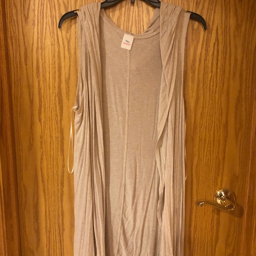 Beige Sleeveless Cardigan with Hood